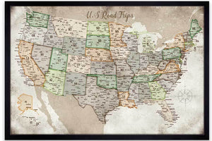 USA Road Trips, Poster, Map of USA Map World Vibe Studio 