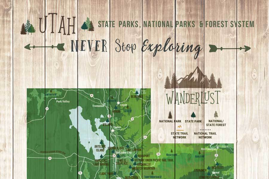 Utah State Parks Map, Custom, Canvas World Vibe Studio
