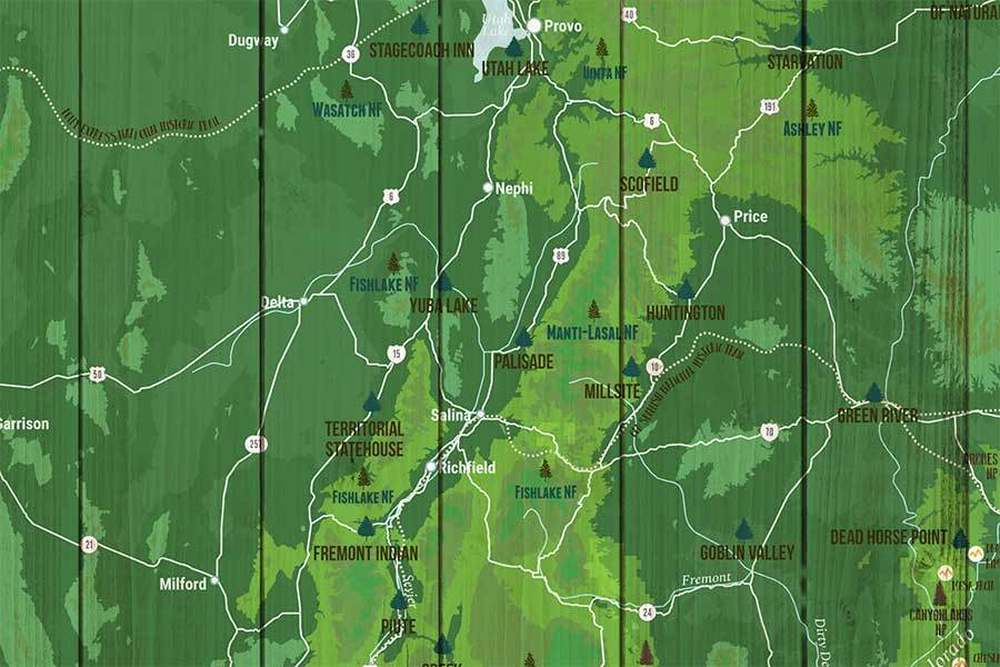 Utah State Parks Map, Custom, Canvas Map World Vibe Studio 