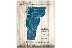 Vermont State Park Map, Push Pin Travel Board Map World Vibe Studio 12X16 Navy-Blue 