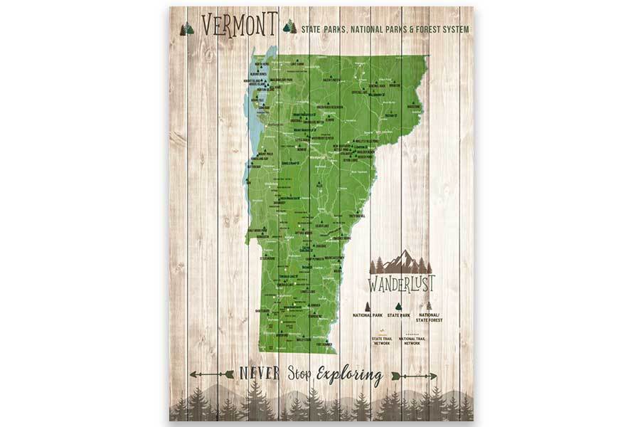 Vermont State Park Map, Push Pin Travel Board Map World Vibe Studio 12X16 Green 