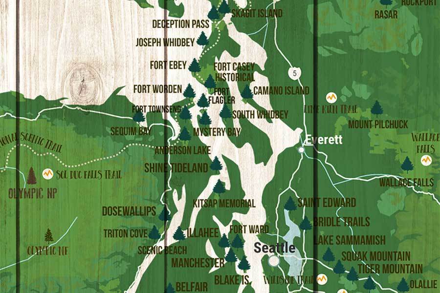 Washington State Park Map, Wall Art Map World Vibe Studio 