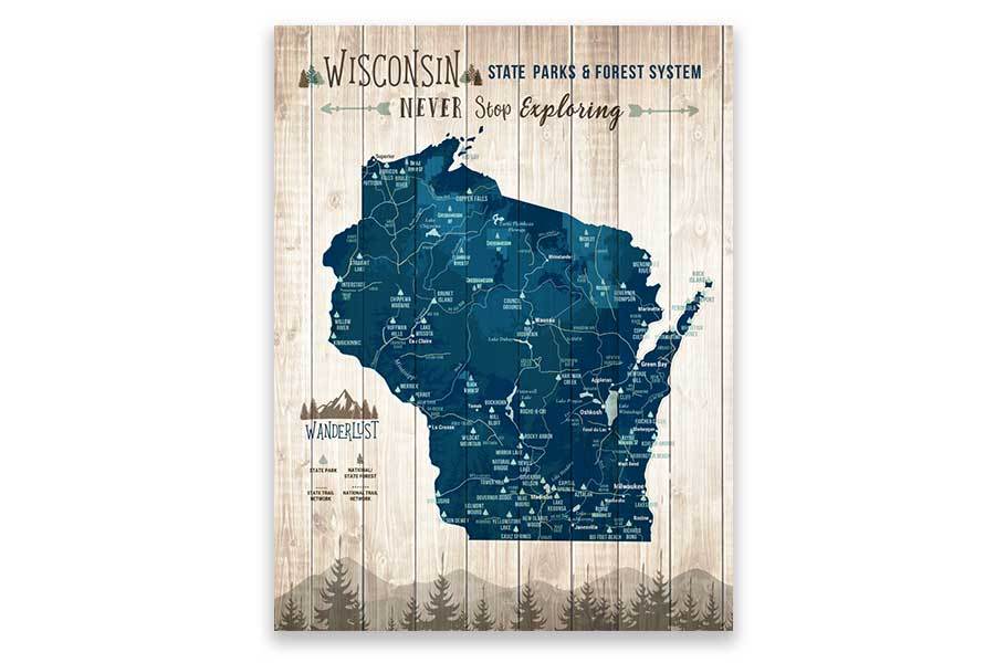 Wisconsin State Park Map, Custom Wall Decor Map World Vibe Studio 