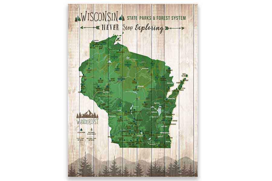 Wisconsin State Park Map, Custom Wall Decor Map World Vibe Studio 