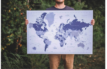 Push Pin Canvas Map, Neutral, Many Sizes Map World Vibe Studio 