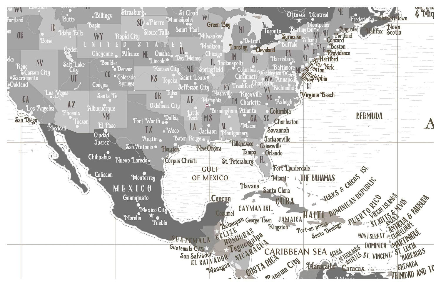 Push Pin Canvas Map, Neutral, Many Sizes Map World Vibe Studio 
