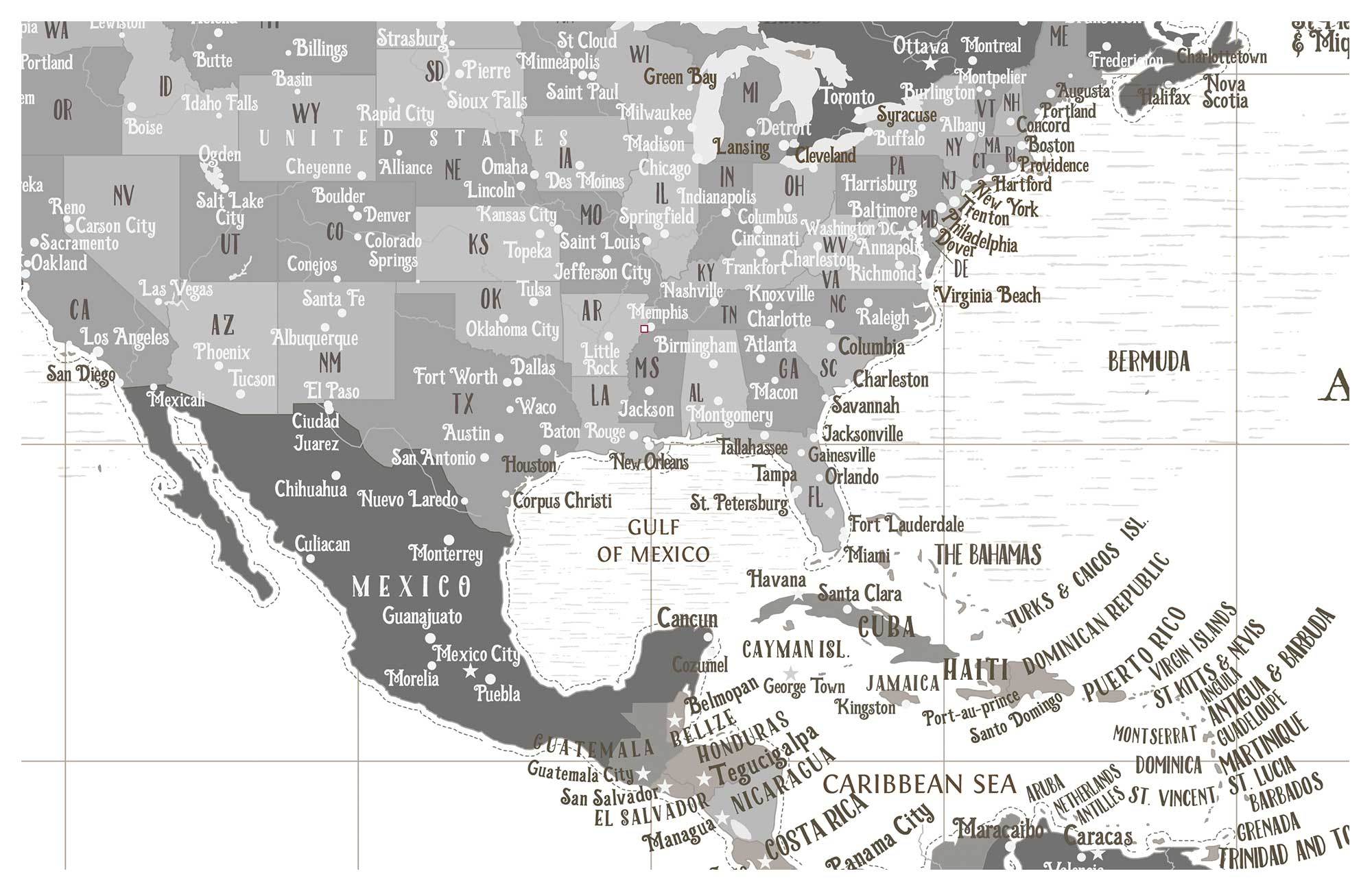 Push Pin Canvas Map, Neutral, Many Sizes Map World Vibe Studio 