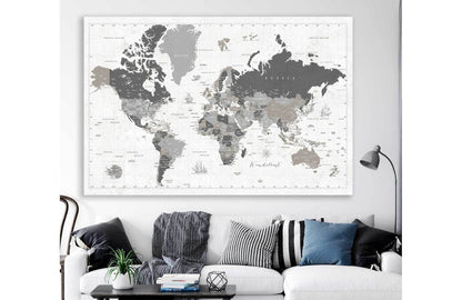 Push Pin Canvas Map, Neutral, Many Sizes Map World Vibe Studio 