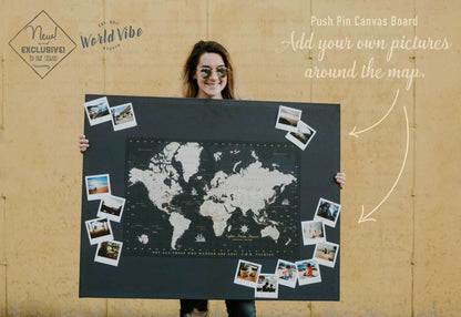 World Map on Canvas, Photo Board, Large, Pins included, 48 W X36 H Map World Vibe Studio 